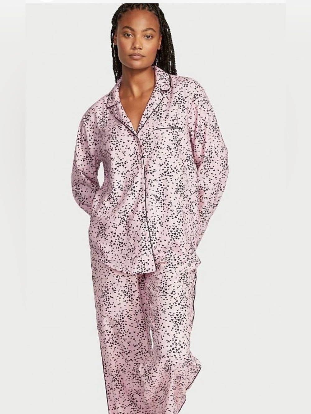 Victoria’s Secret Pink Heart Print Pajama Set Cotton Modal Button Front Size XXL